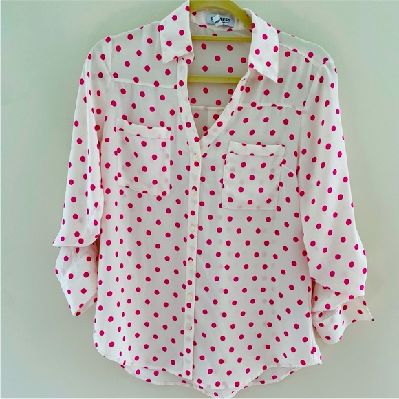 Express Portofino Polka Dot Blouse Button Front S - Picture 1 of 6